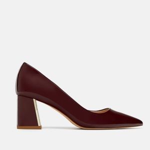 Zara Burgundy Block Heels with Gold Heel Accent